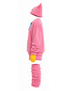 Pink Monster Costume Scary Toy Factory Fluffy Outfit with Hat and Leg Warmers for Kids Adults Halloween Dress Up