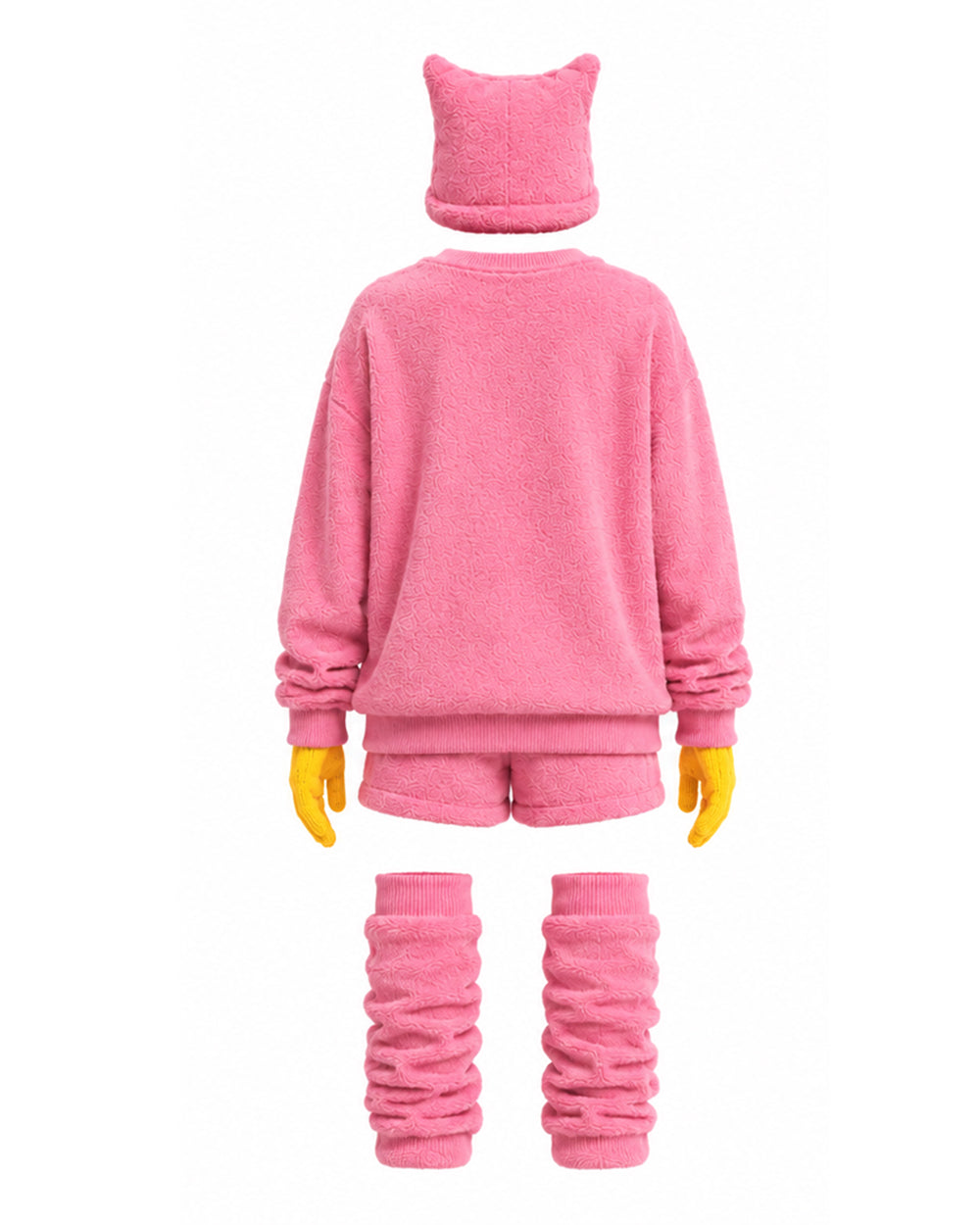 Pink Monster Costume Scary Toy Factory Fluffy Outfit with Hat and Leg Warmers for Kids Adults Halloween Dress Up