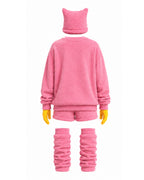 Pink Monster Costume Scary Toy Factory Fluffy Outfit with Hat and Leg Warmers for Kids Adults Halloween Dress Up