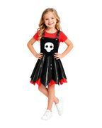 Girls Game Inspired Doll Costume Black Asymmetric Hem Dress Bag and Leggings Suit for Spooky Dress-Up Party 4-10Y
