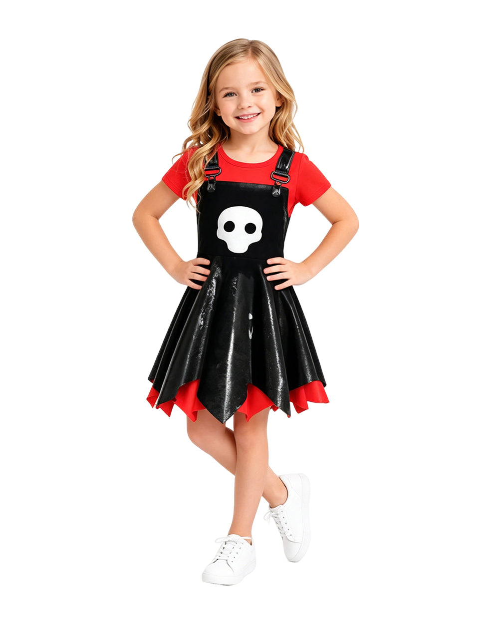 Girls Game Inspired Doll Costume Black Asymmetric Hem Dress Bag and Leggings Suit for Spooky Dress-Up Party 4-10Y