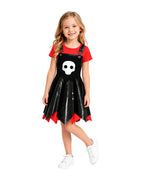 Girls Game Inspired Doll Costume Black Asymmetric Hem Dress Bag and Leggings Suit for Spooky Dress-Up Party 4-10Y