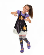 Horror Game Doll Outfit Purple Flutter Sleeves Dress Bag with Leggings for Themed Event