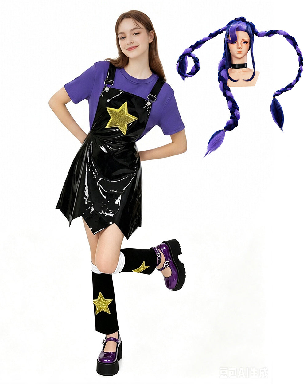 Adult Chapter 5 Lily Costume Purple Horror Game Doll PU Leather Dress T-shirt Matching Leg Sleeves and Wig Suit for Halloween Cosplay