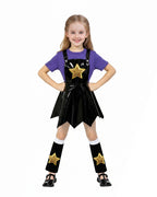 Kids Lily Chapter 5 Costume 2026 Game Play 3-Piece Lily Cosplay Purple Faux Leather Dress Shirt and Leg Sleeves