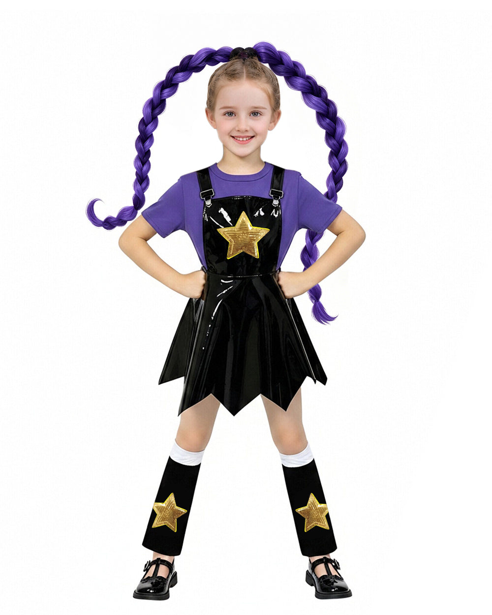 Kids Lily Chapter 5 Costume 2026 Game Play 3-Piece Lily Cosplay Purple Faux Leather Dress Shirt and Leg Sleeves