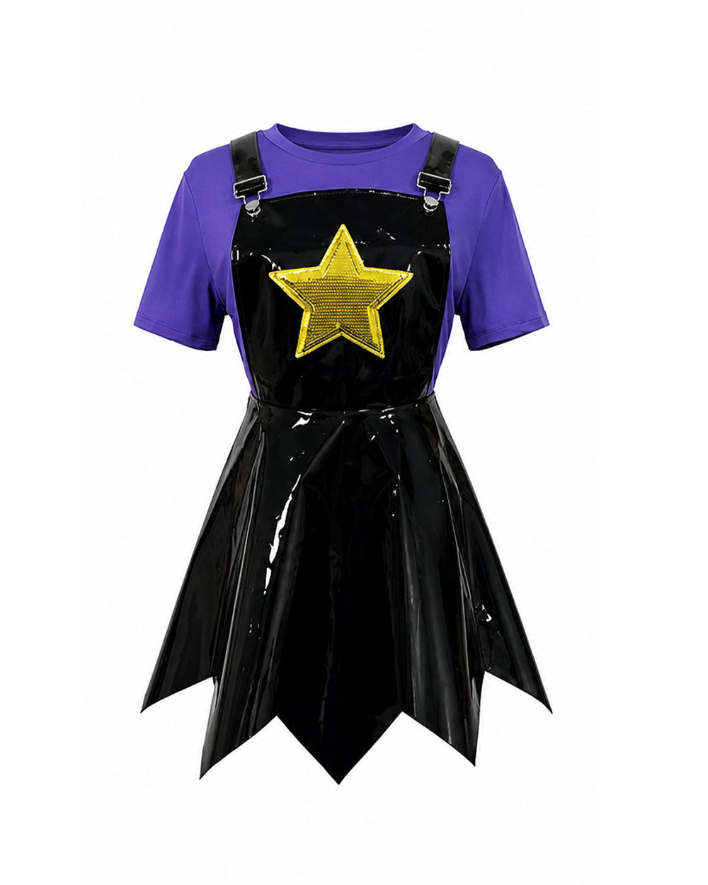 Girls Horror Game Twin Braids Monster Costume Purple Faux Leather Dress with Shirt and Leg Sleeves for Cosplay Party