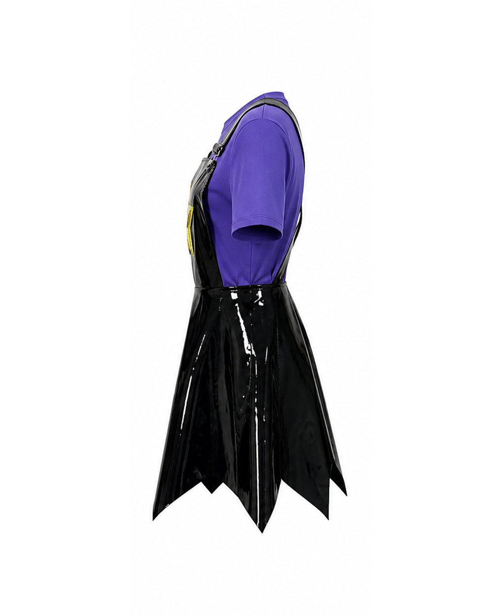 Women Purple Heart Braids Doll Costume PU Leather Dress with T-shirt and Matching Leg Sleeves for Theme Dress Up