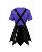 Girls Horror Game Twin Braids Monster Costume Purple Faux Leather Dress with Shirt and Leg Sleeves for Cosplay Party