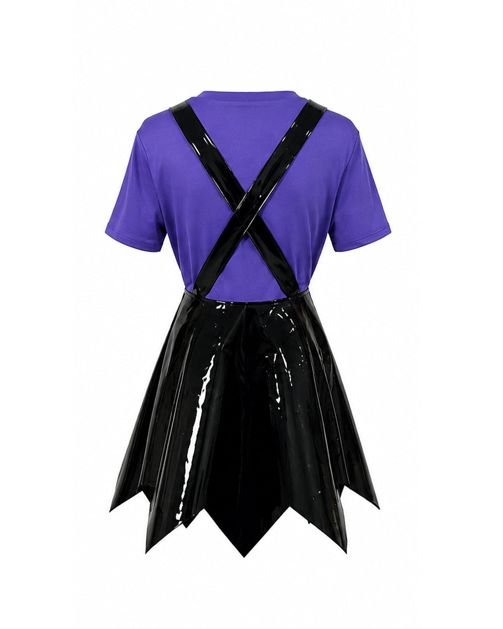 Girls Horror Game Twin Braids Monster Costume Purple Faux Leather Dress with Shirt and Leg Sleeves for Cosplay Party