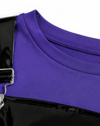 Girls Horror Game Twin Braids Monster Costume Purple Faux Leather Dress with Shirt and Leg Sleeves for Cosplay Party