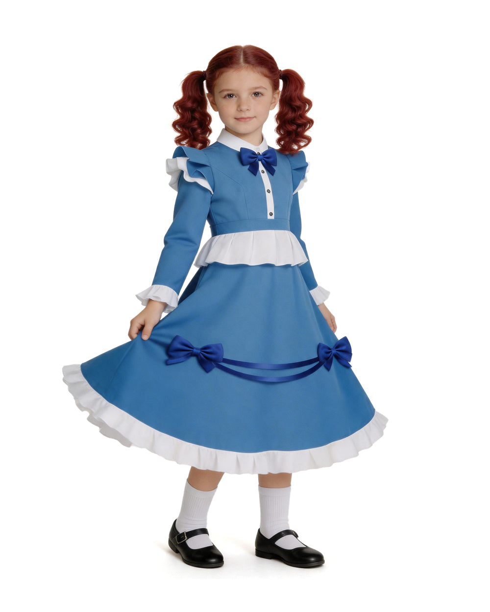 Girls The Incredible Doll Costume Blue Maid Dress with Matching Bow Accessories for Halloween Cosplay Theme Parties