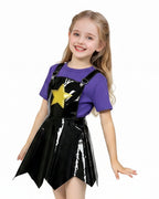 Girls Horror Game Twin Braids Monster Costume Purple Faux Leather Dress with Shirt and Leg Sleeves for Cosplay Party