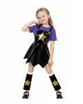Girls Horror Game Twin Braids Monster Costume Purple Faux Leather Dress with Shirt and Leg Sleeves for Cosplay Party