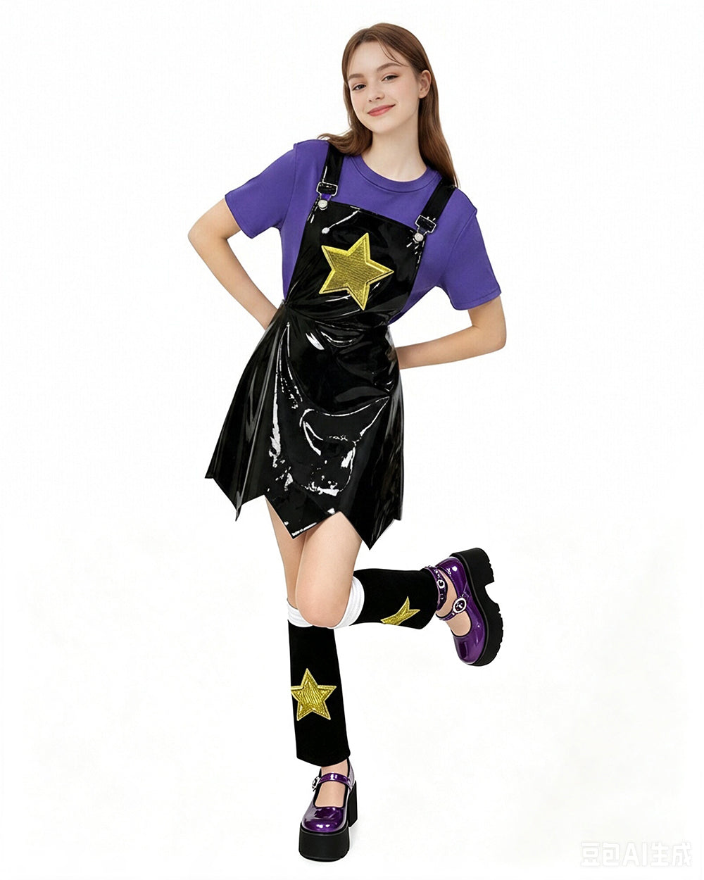 Adult Chapter 5 Lily Costume Purple Horror Game Doll PU Leather Dress T-shirt Matching Leg Sleeves and Wig Suit for Halloween Cosplay