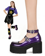Women Chapter 5 Lily Shoes Purple Leather Double Buckle Cosplay Shoes for Halloween Party
