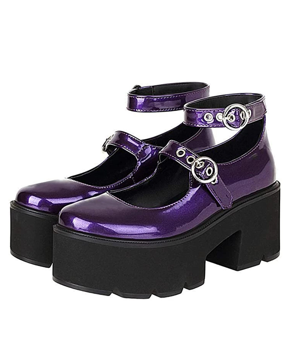 Women Chapter 5 Lily Shoes Purple Leather Double Buckle Cosplay Shoes for Halloween Party