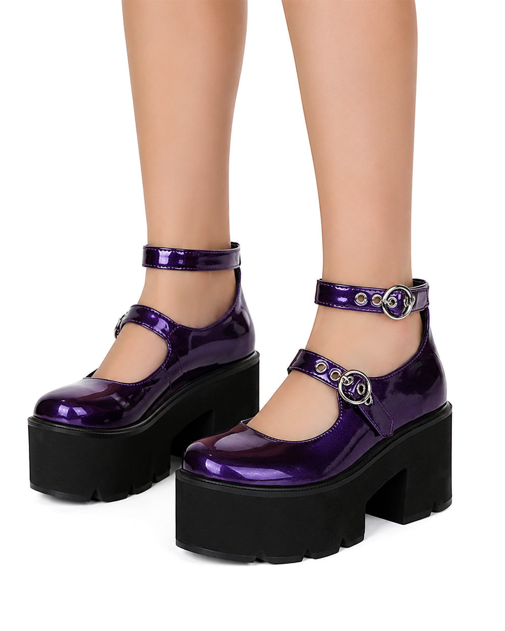 Women Chapter 5 Lily Shoes Purple Leather Double Buckle Cosplay Shoes for Halloween Party
