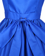 Women Vintage Creepy Doll Costume Gothic Blue Striped Ruffle Hem Dress with Gloves and Wig for Cosplay Events