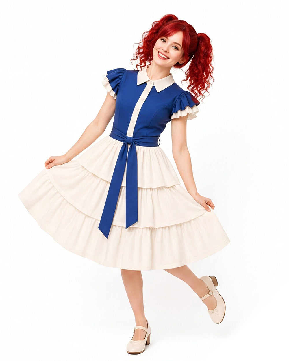 Horror Game Vintage Doll Costume Gothic Lolita Blue Tunic Dress for Girls Women Dress Up Party