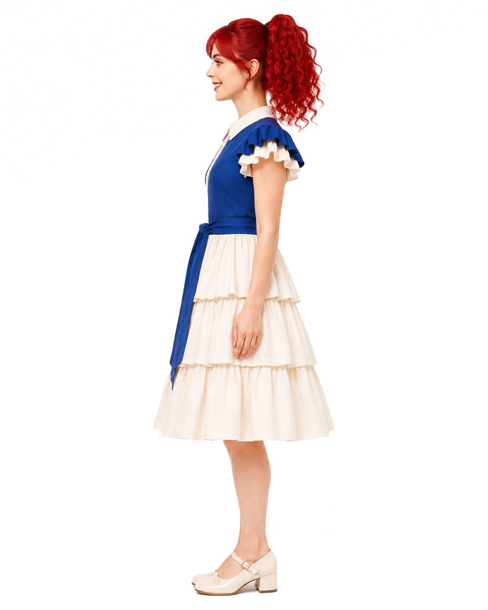 Horror Game Vintage Doll Costume Gothic Lolita Blue Tunic Dress for Girls Women Dress Up Party