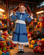 Girls The Incredible Doll Costume Blue Maid Dress with Matching Bow Accessories for Halloween Cosplay Theme Parties