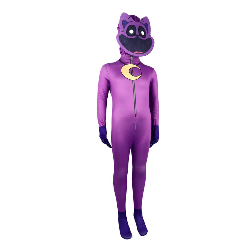 Smiling Critters Costume Catnap Lavender Cosplay Outfit Cartoon Jumpsuit and Helmet Suit