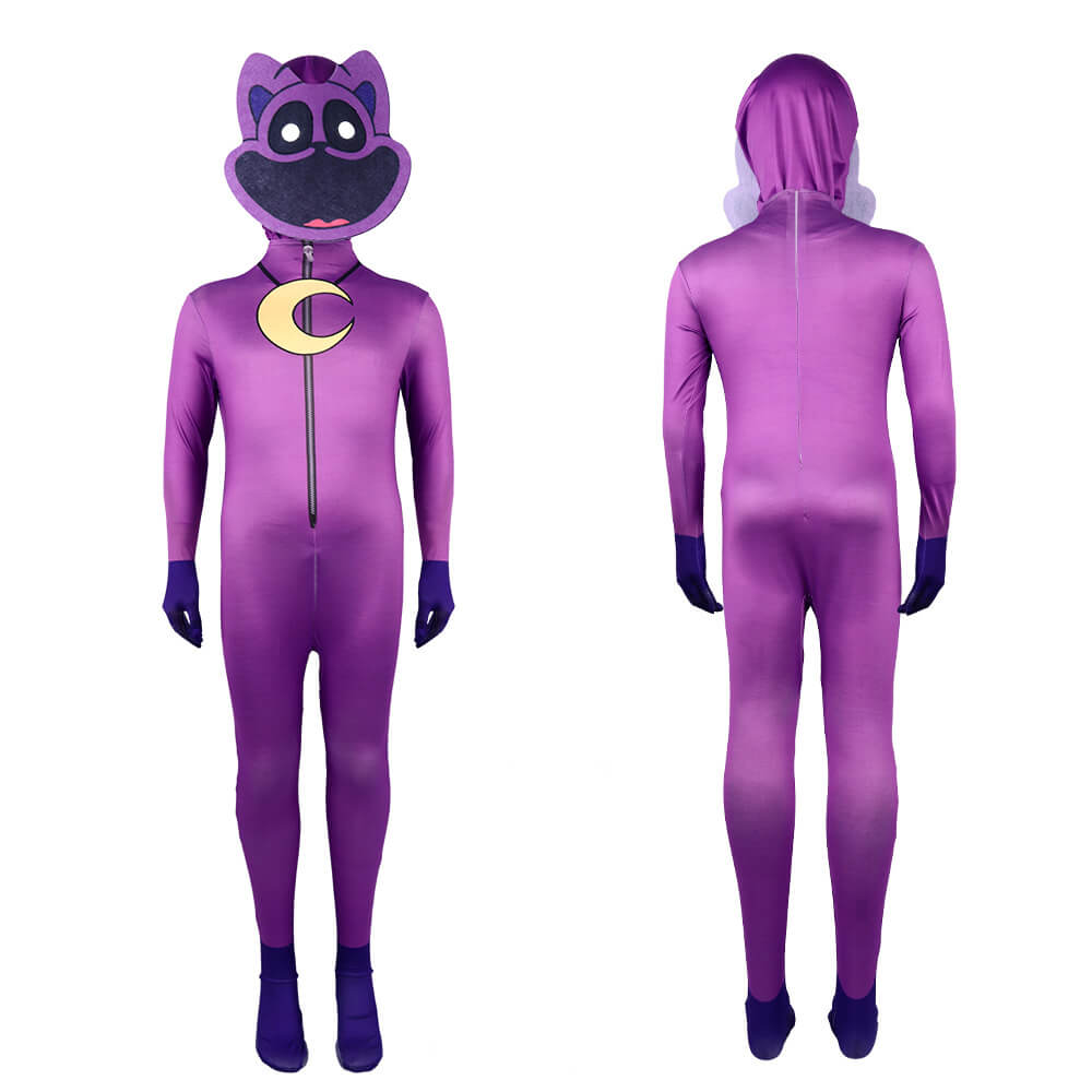 Kids Smiling Critters Costume Catnap Lavender Cosplay Outfit Cartoon Jumpsuit and Helmet Suit