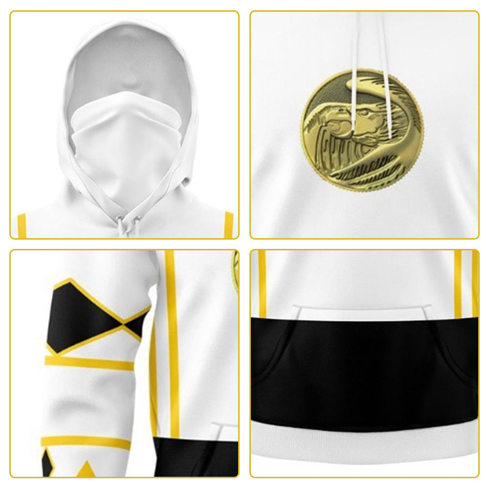 Adult Dragon Ranger Hoodie White Zip Up Hooded Sweatshirt with Plus Size for Daily Wear