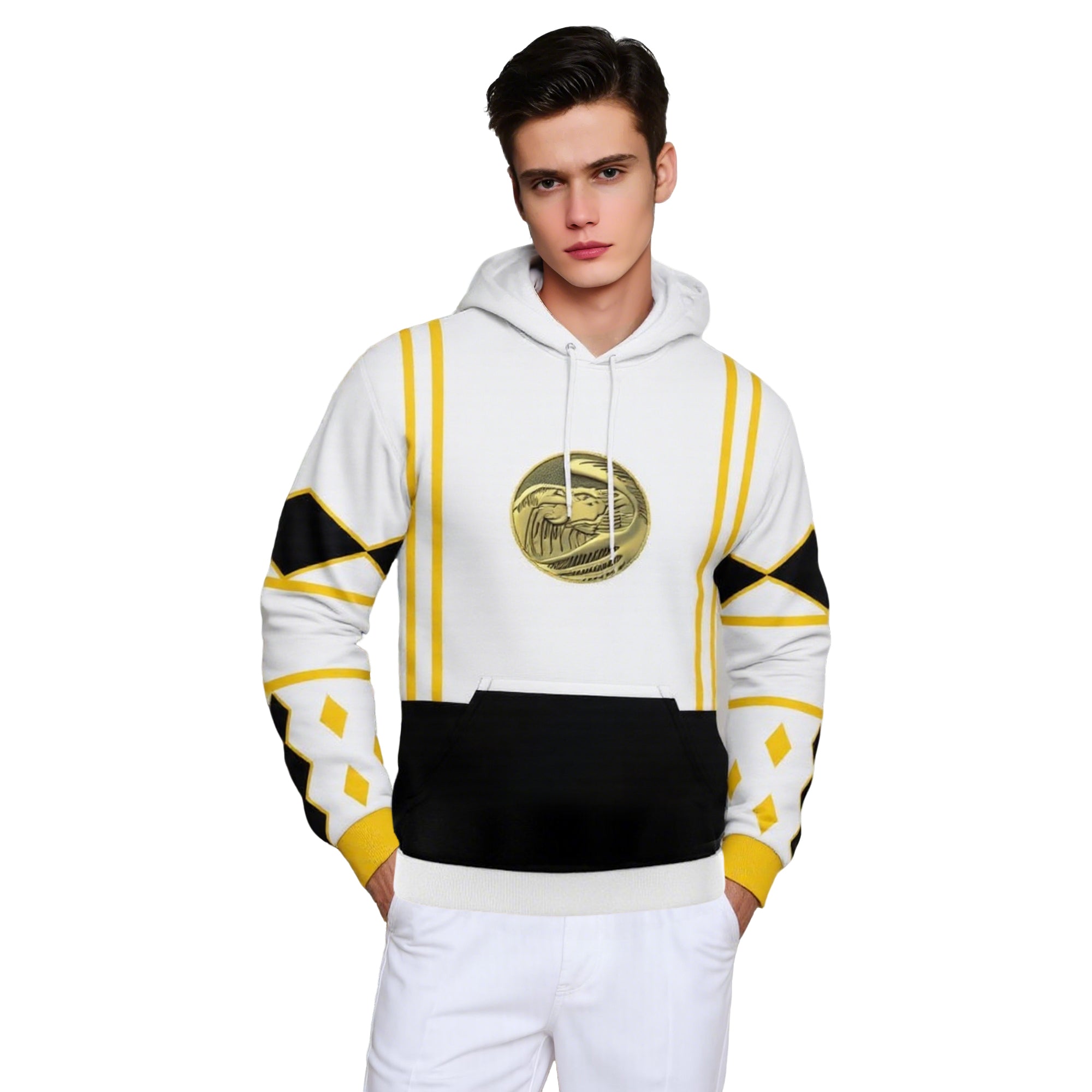 Adult Dragon Ranger Hoodie White Zip Up Hooded Sweatshirt with Plus Size for Daily Wear