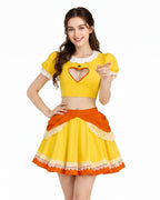 Pink Princess Costume Peach Daisy Rosalina Bowsette Crop Tops and Skirt 2pcs Suit for Girls Women Cosplay Events