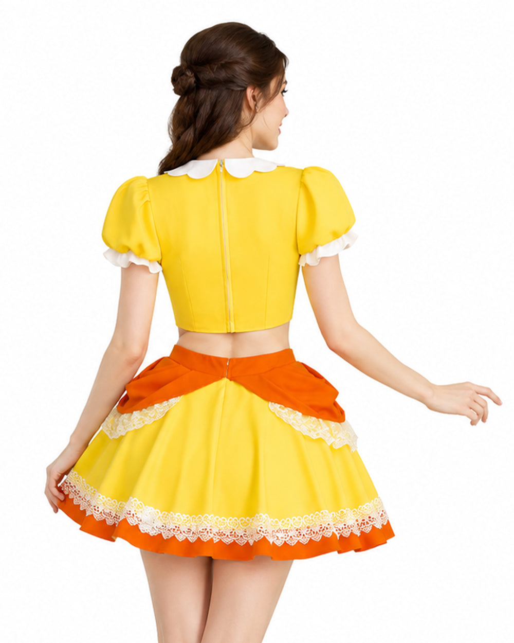 Pink Princess Costume Peach Daisy Rosalina Bowsette Crop Tops and Skirt 2pcs Suit for Girls Women Cosplay Events