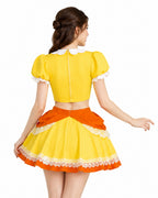 Pink Princess Costume Peach Daisy Rosalina Bowsette Crop Tops and Skirt 2pcs Suit for Girls Women Cosplay Events