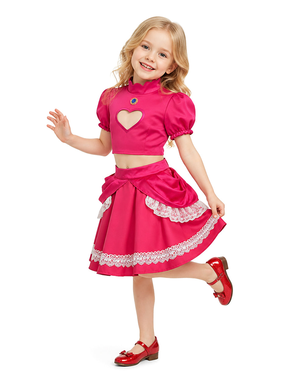Pink Princess Costume Peach Daisy Rosalina Bowsette Crop Tops and Skirt 2pcs Suit for Girls Women Cosplay Events
