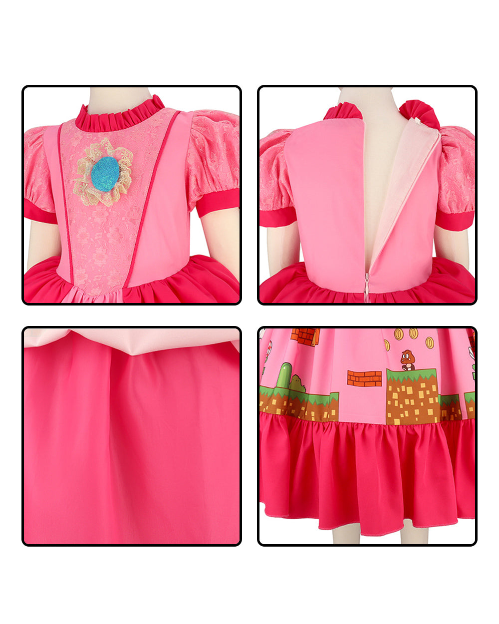 Adventures Princess Dress Pink Floral Chest Lace Gown with Classic Game Scene