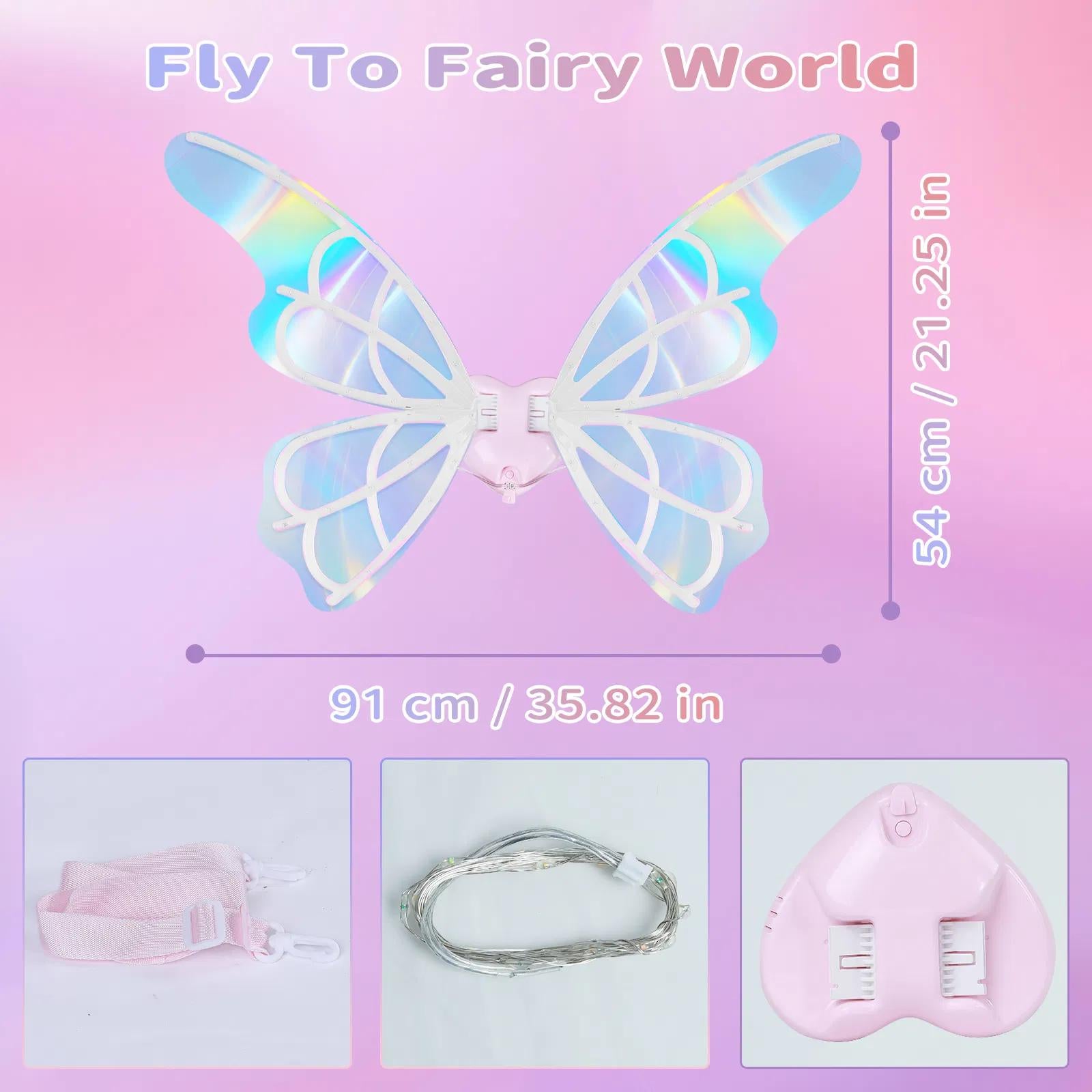 Electric Fairy Wings with Lights and Music Moving Butterfly Wings for Girls Cosplay Dress Up Holiday Gift