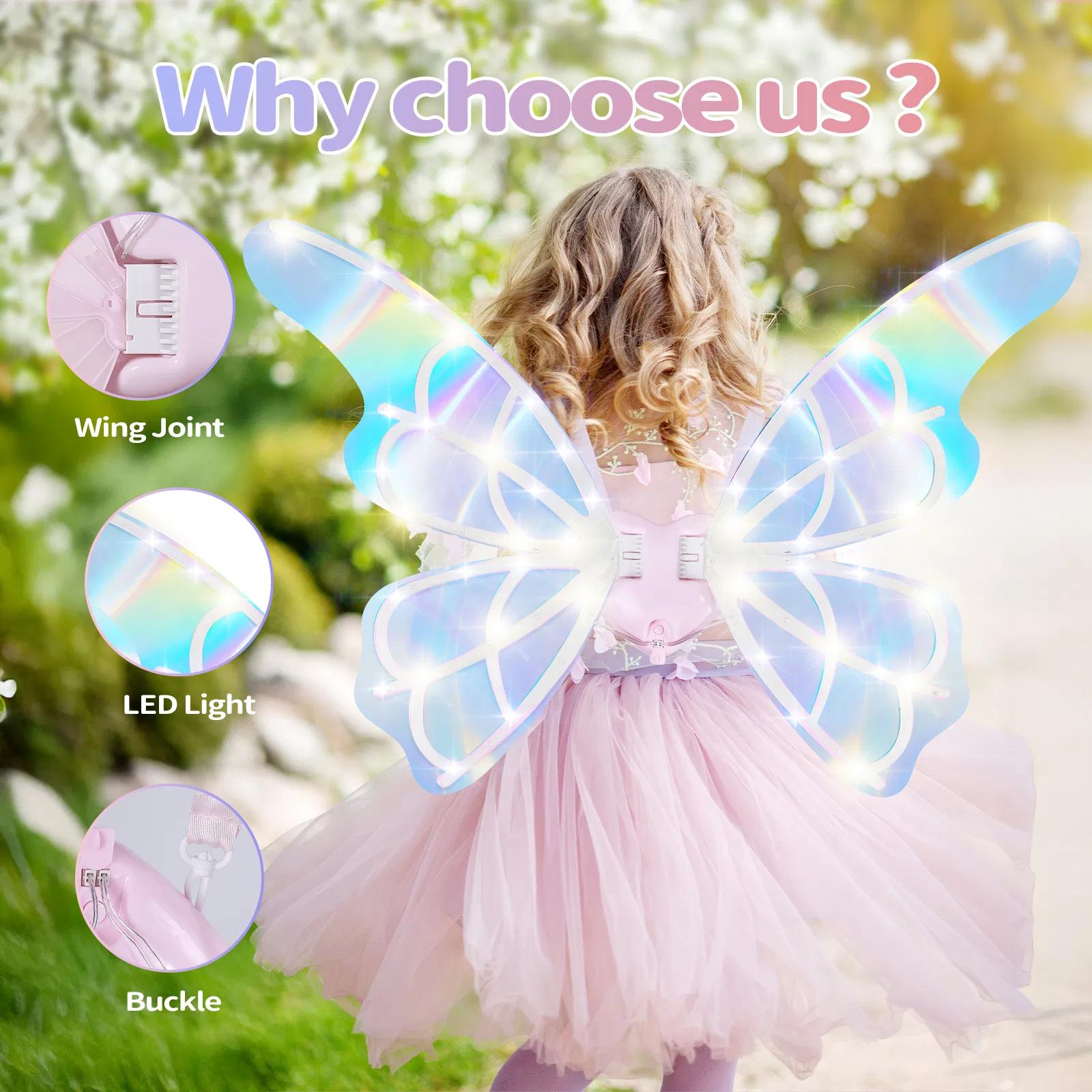 Electric Fairy Wings with Lights and Music Moving Butterfly Wings for Girls Cosplay Dress Up Holiday Gift