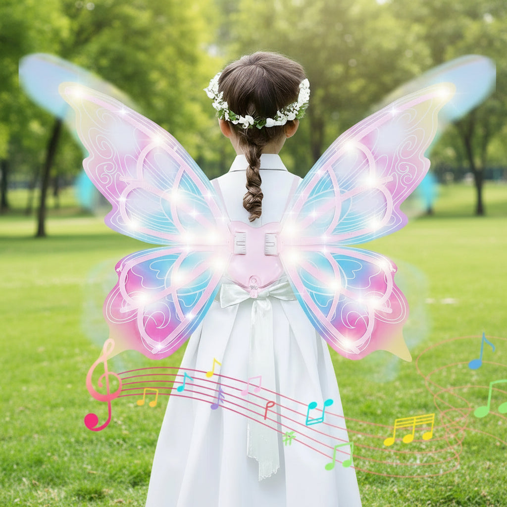 Electric Fairy Wings with Lights and Music Moving Butterfly Wings for Girls Cosplay Dress Up Holiday Gift