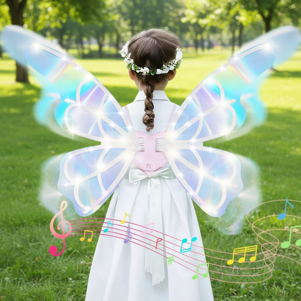 Electric Fairy Wings with Lights and Music Moving Butterfly Wings for Girls Cosplay Dress Up Holiday Gift