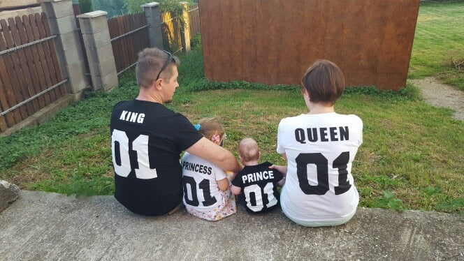 New 100% Cotton Casual T-shirt Family Matching King +Queen+Prince+Princess Letter Print Shirts