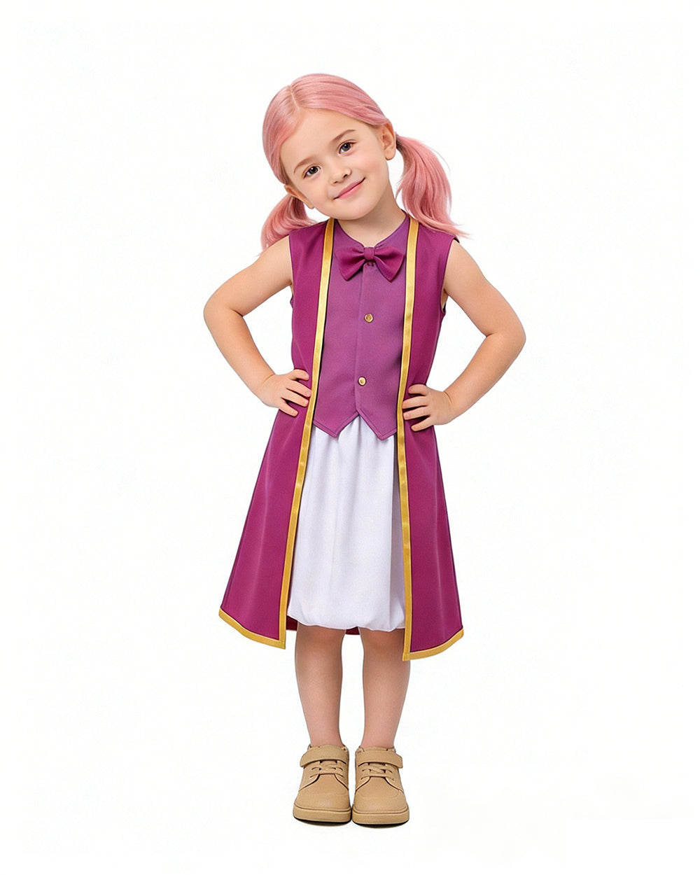 Royal Marshroom Costume Purple Gold-Trimmed Long Waistcoat Vest and Skirt Suit for Group Cosplay