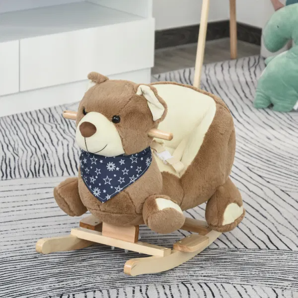 Baby Rocking Horse with Lullaby Riding Bear Plush Animal Rocker with Pedals for Ages 18-36 Months