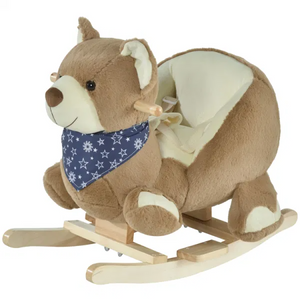 Baby Rocking Horse with Lullaby Riding Bear Plush Animal Rocker with Pedals for Ages 18-36 Months