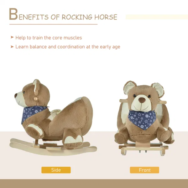 Baby Rocking Horse with Lullaby Riding Bear Plush Animal Rocker with Pedals for Ages 18-36 Months