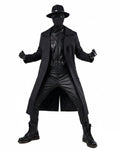 Mens Retro Spider Detective Costume Black Hero Trench Coat with Helmet and Accessories for Cosplay