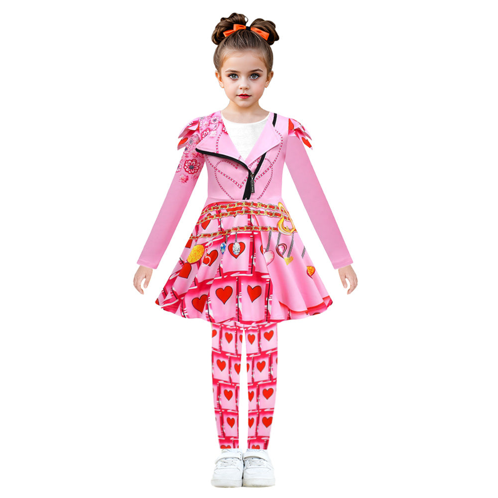 Girls Queen Of Hearts Costume The Rise of Red Bridget Pink Dress Pants and Wig for Halloween Carnival