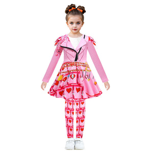 Girls Queen Of Hearts Costume The Rise of Red Bridget Pink Dress Pants and Wig for Halloween Carnival