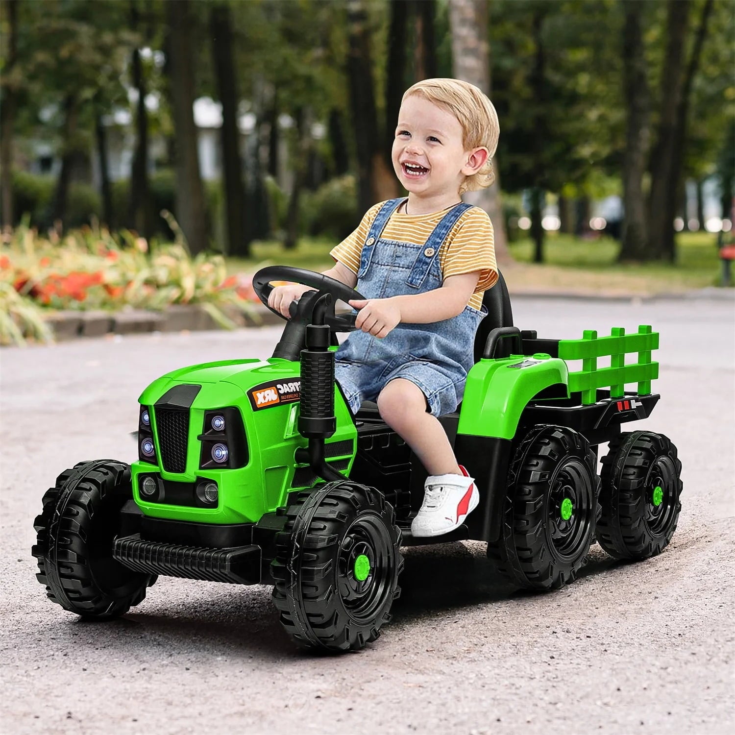 Childrens Ride on Tractor with Trailer 2 in 1 Remote Control 12V Power Wheels Tractor Kids Ride on Toys