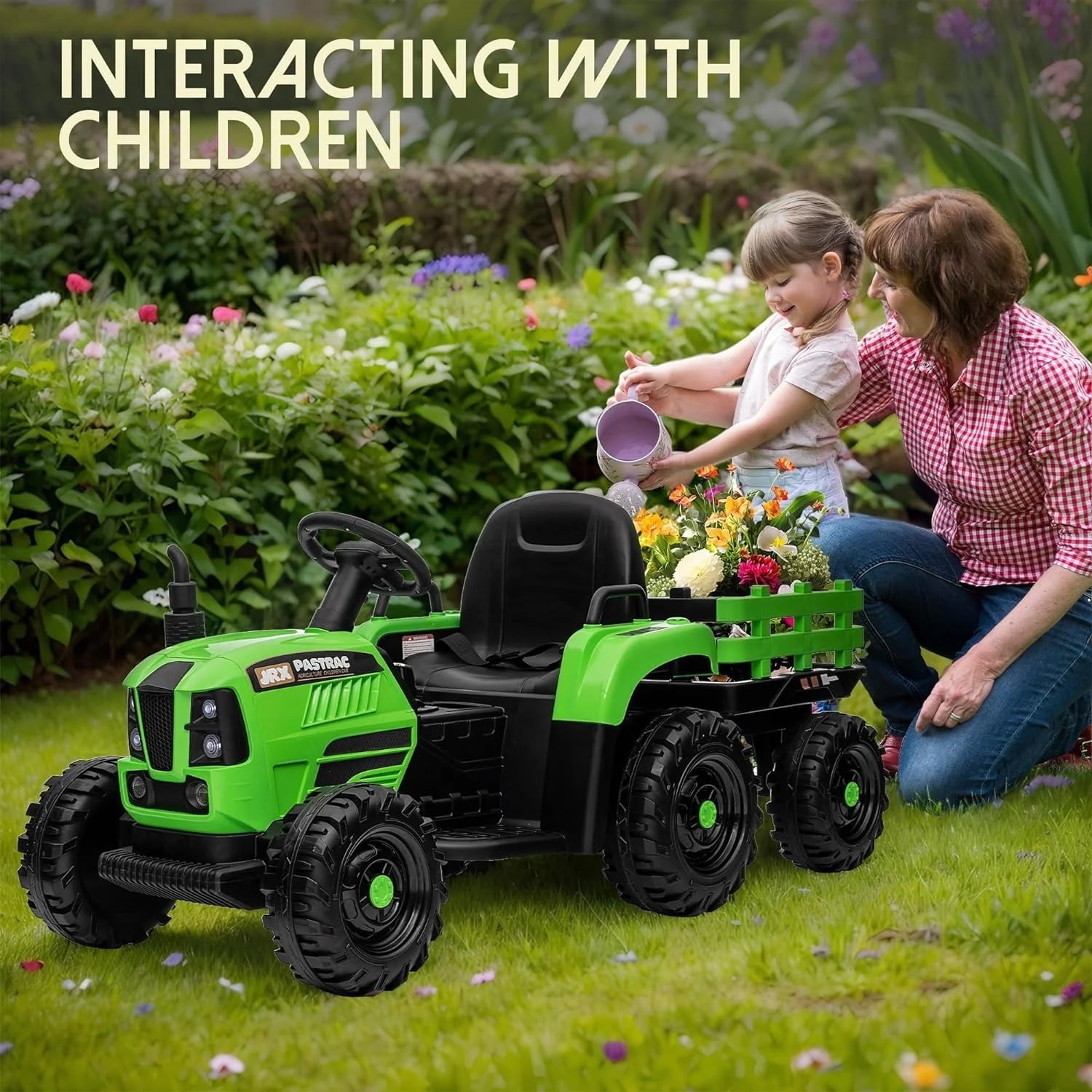 Childrens Ride on Tractor with Trailer 2 in 1 Remote Control 12V Power Wheels Tractor Kids Ride on Toys