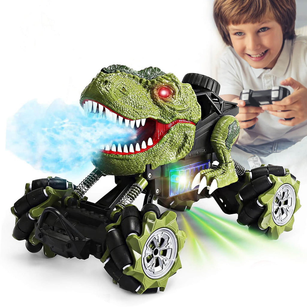 Kids RC Dinosaur Car Rechargeable Monster Truck 360°Rotation Stunt Drift Racing Car with Music and Lights